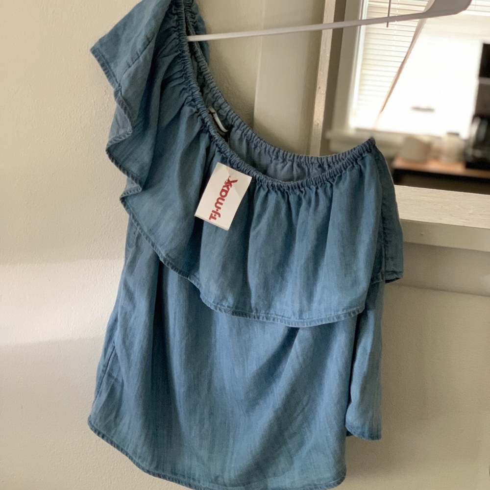 One shoulder denim shirt